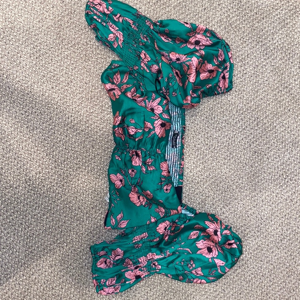 Zara top, green with pink flowers, medium size, wore once